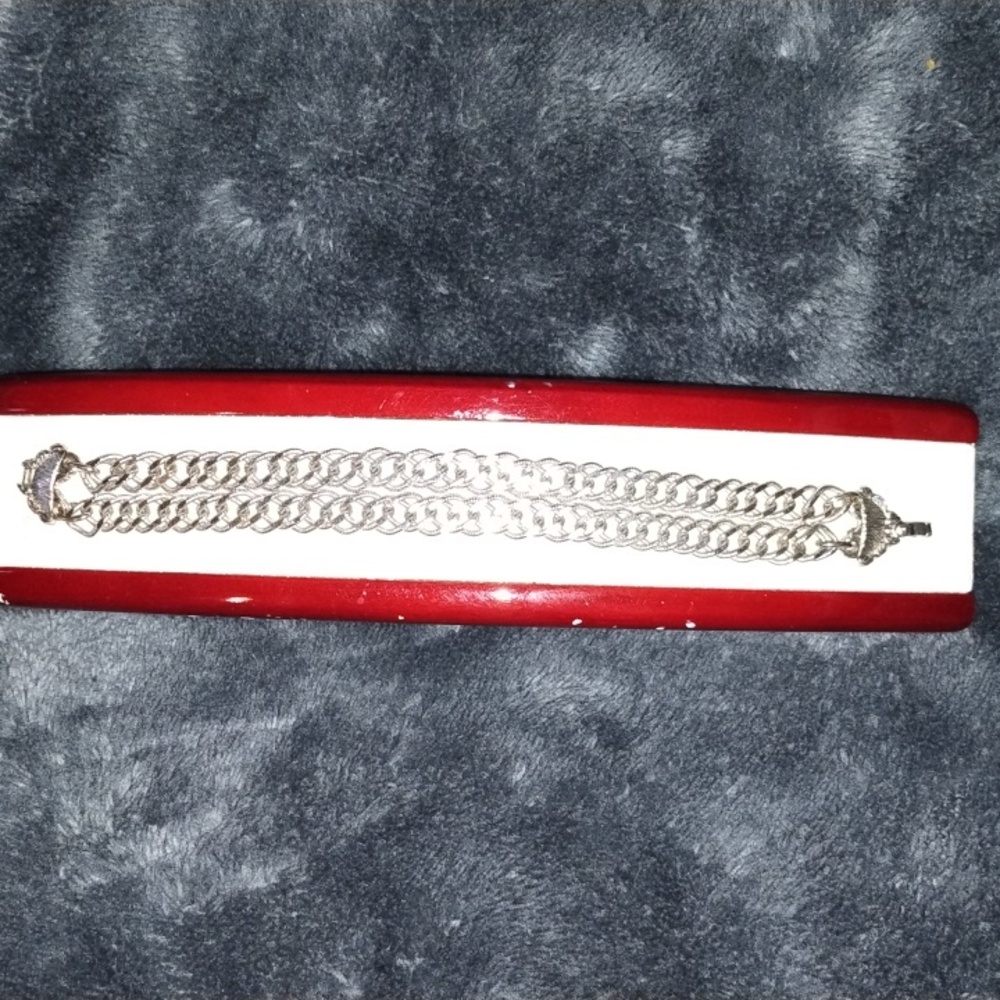 Vintage Monet Silver tone 7" Double Chain Bracelet